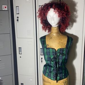 Green plaid top corset tie up